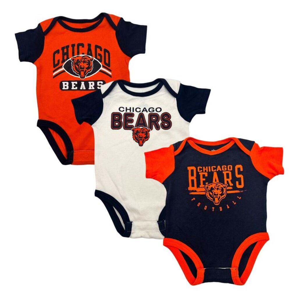 NFL Chicago Bears Football Baby Short Sleeve Bodysuit 3pc Set, 12 Months
